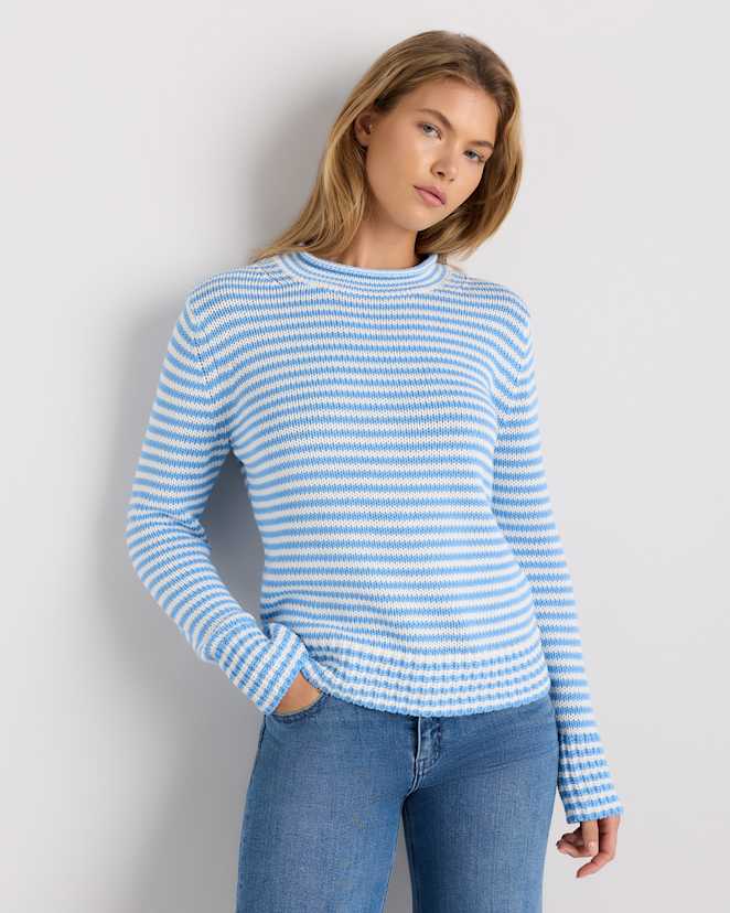 Cornflower Mini Stripe Pull à col roulé 100 % coton biologique