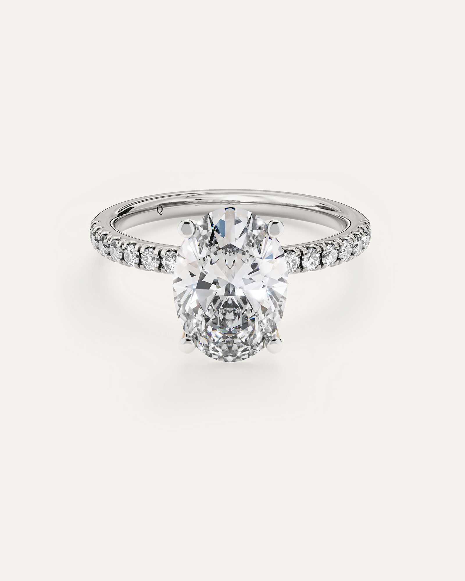White Gold Lab Grown Diamond Oval Petite Pave Engagement Ring - 2.5ct