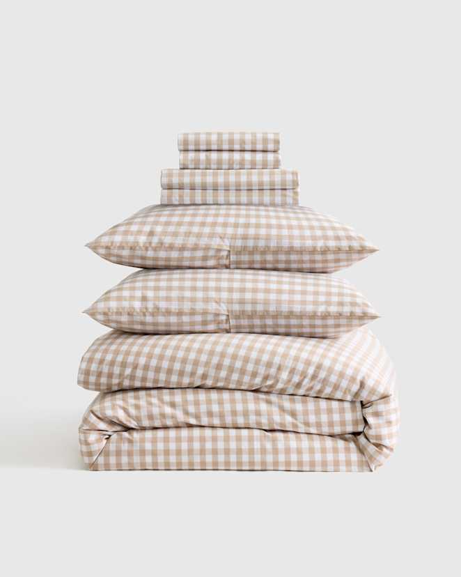 Cafe Classic Organic Percale Gingham Deluxe Bedding Bundle
