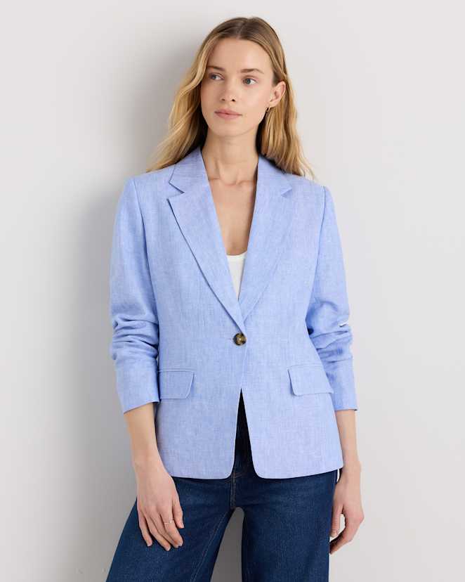 French Blue 100% European Linen Structured Blazer