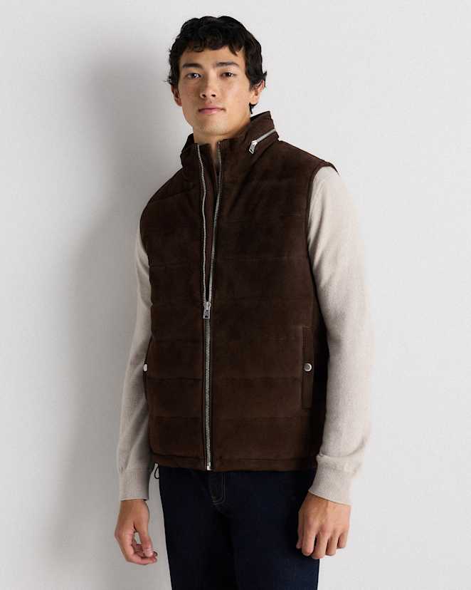 Espresso Brown 100% Suede Puffer Vest