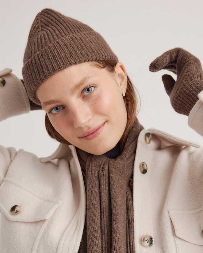 Brown Mongolian Cashmere Ribbed Beanie