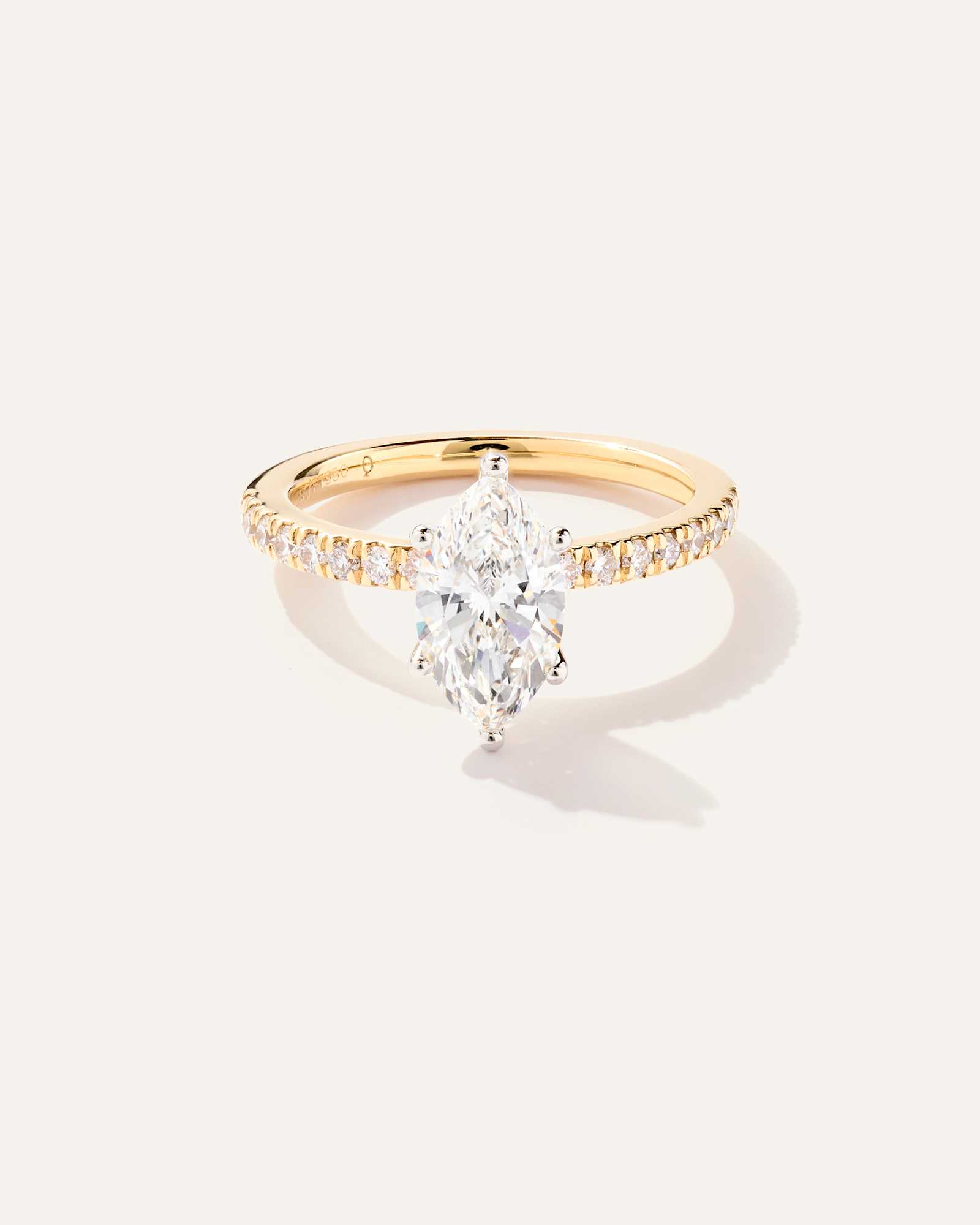 yellow-gold Lab Grown Diamond Marquise Petite Pave Engagement Ring