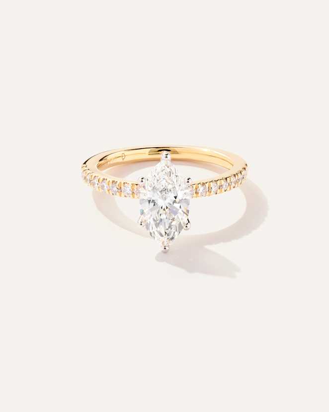 Yellow Gold Lab Grown Diamond Marquise Petite Pave Engagement Ring - 1.5ct