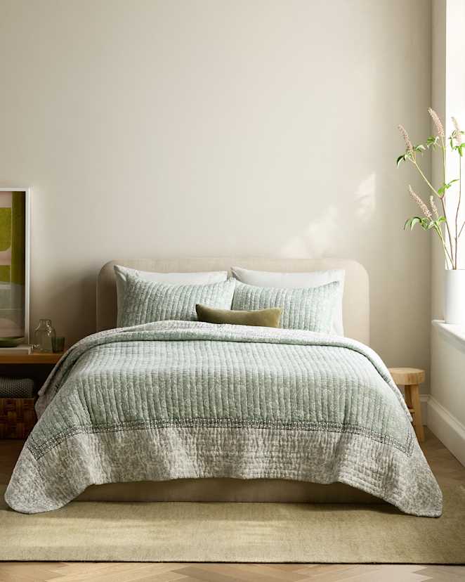 Green Organic Cotton Block Print Quilt Set