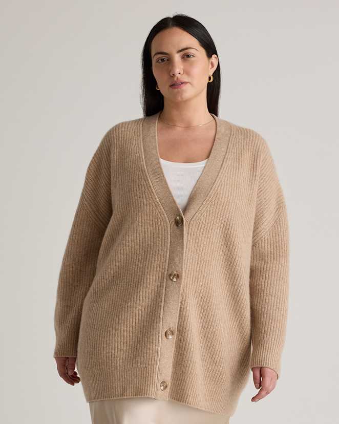 Oatmeal Mongolian Cashmere Oversized Boyfriend Cardigan Sweater