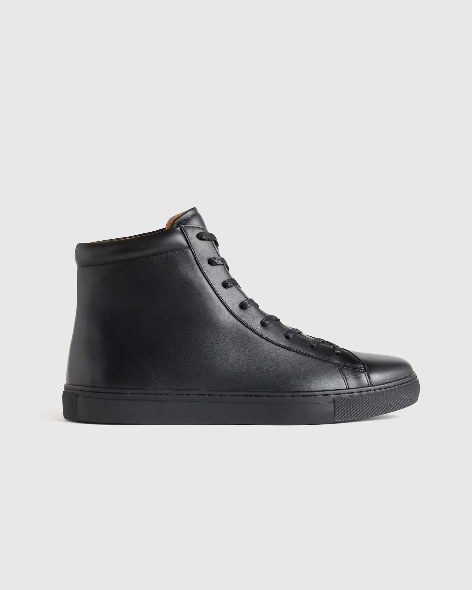 black Italian Leather High Top Everyday Sneaker
