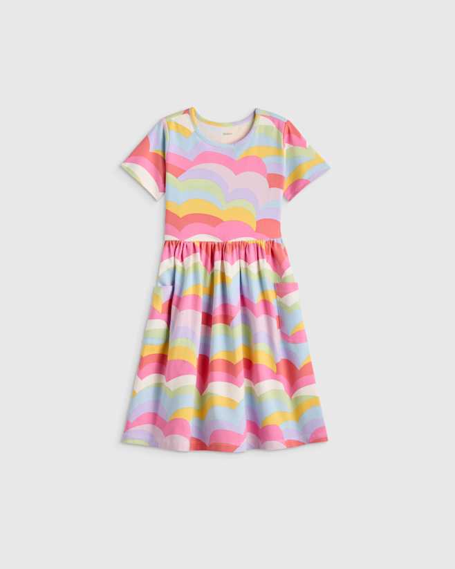 Cloud Rainbow Stripe Organic Cotton Fit and Flare Pocket Dress