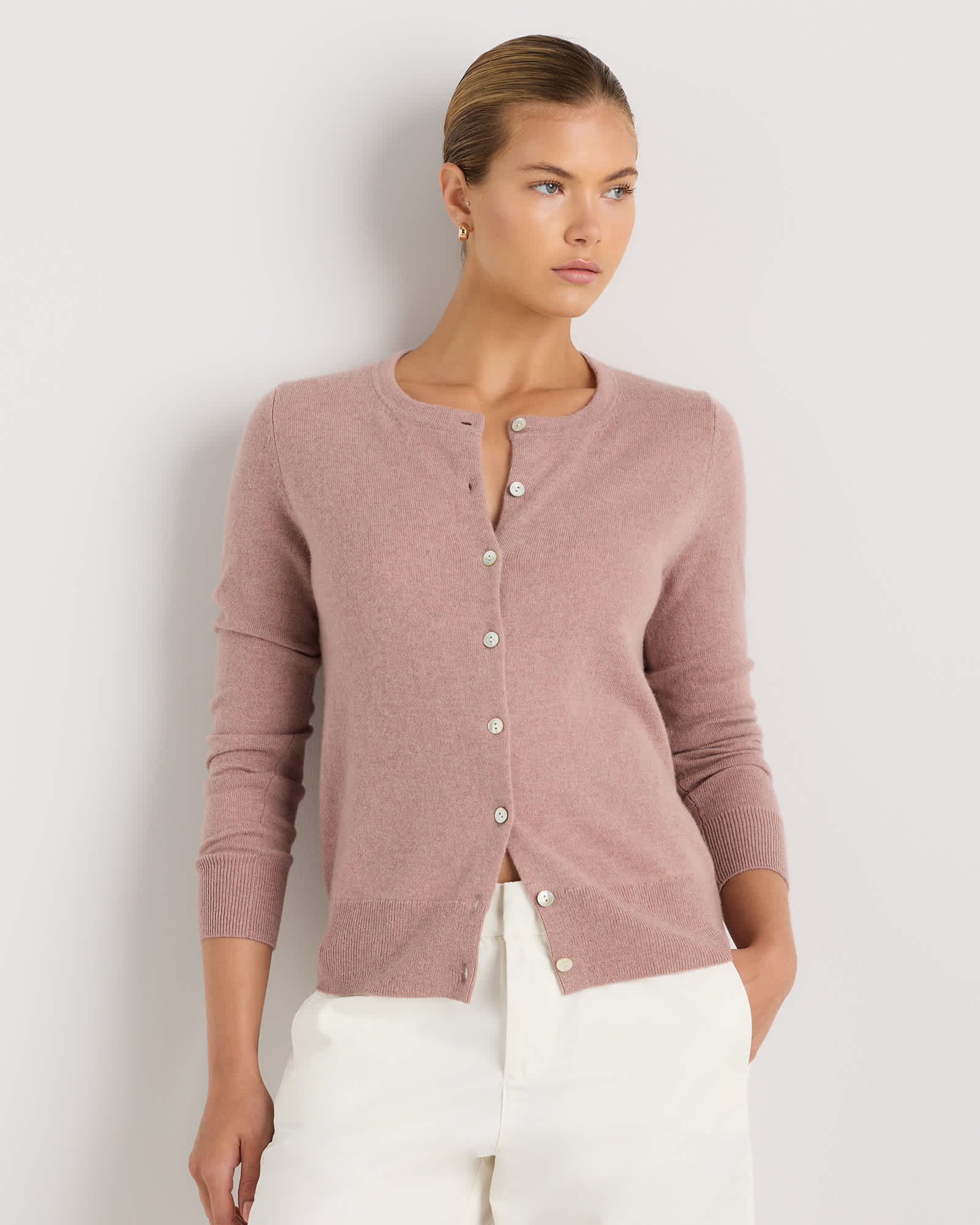 heather-vintage-pink Mongolian Cashmere Cardigan Sweater