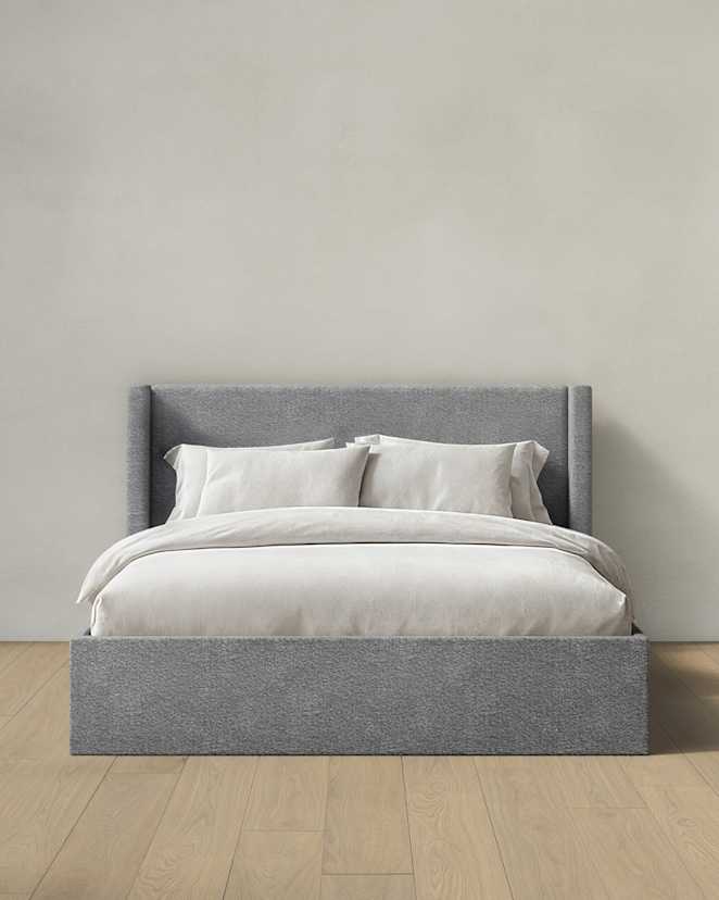 Grey Plush Boucle Wingback Bed
