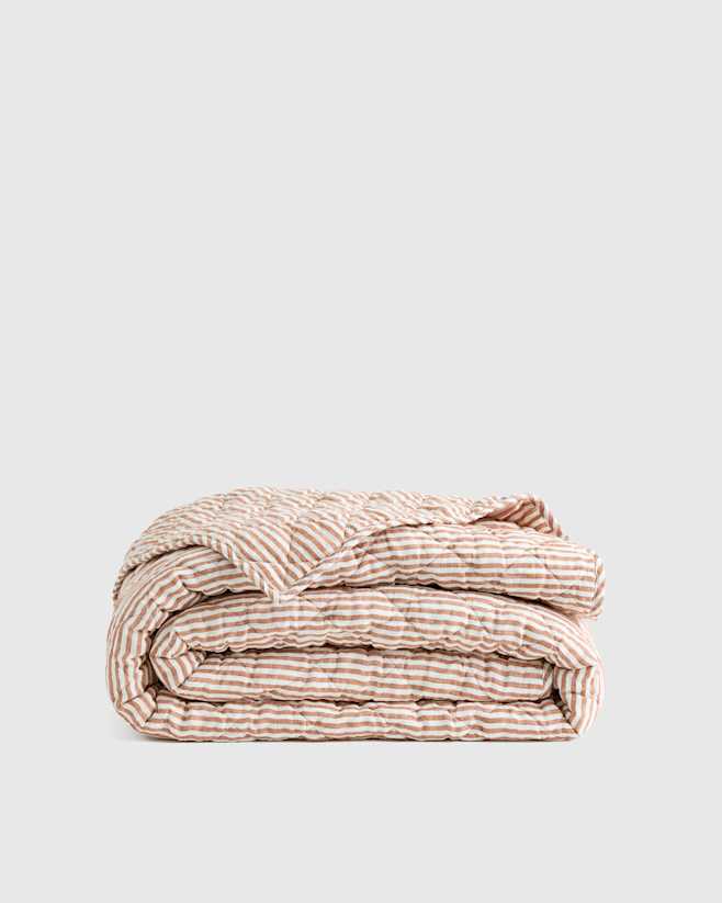 Terracotta/White Stripe European Linen Stripe Quilt