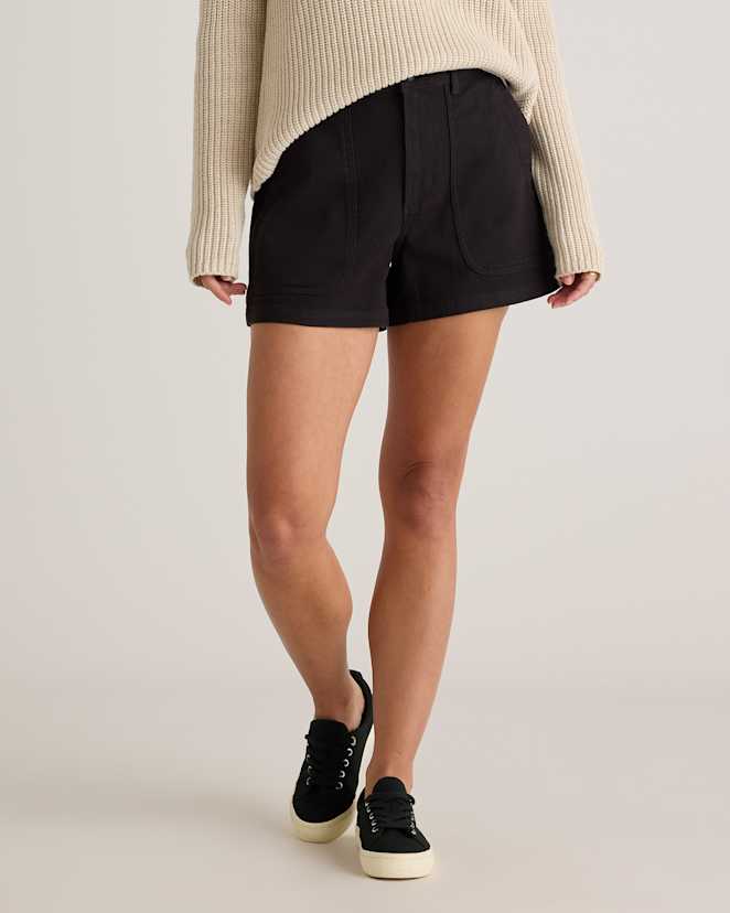 Black Organic Stretch Cotton Twill Utility Shorts