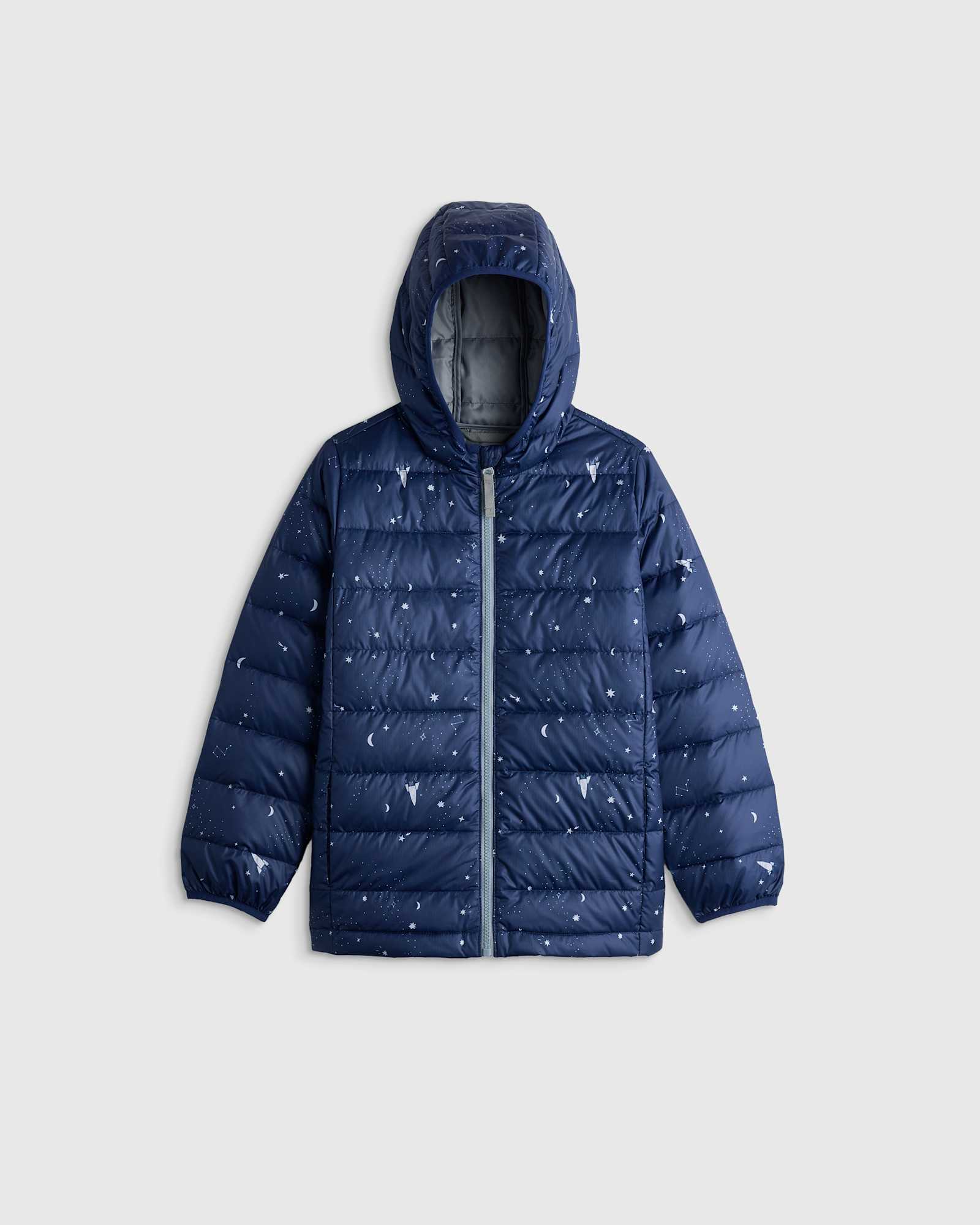 Navy Space Blouson matelassé en duvet léger à capuche