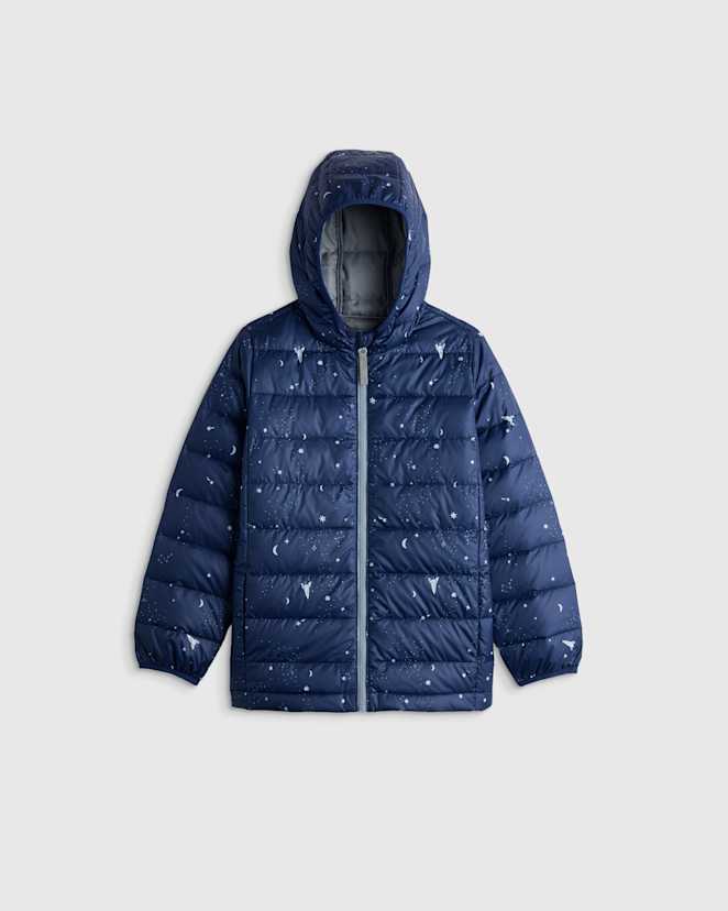 Navy Space Lightweight Down Hooded Puffer Jacket