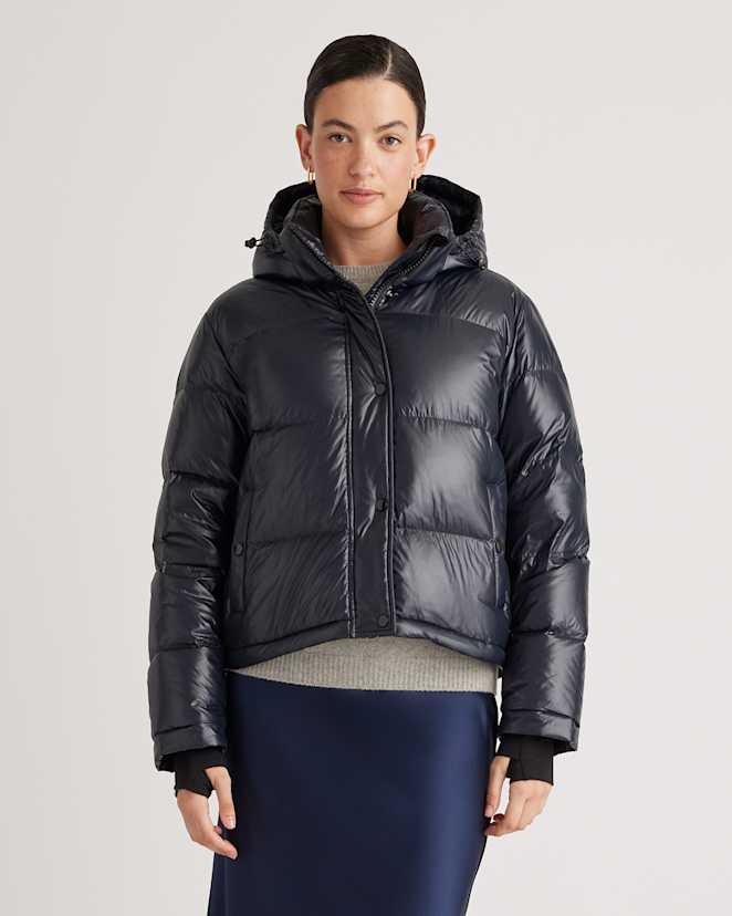 Shiny Black Responsible Down Cropped Puffer Jacket