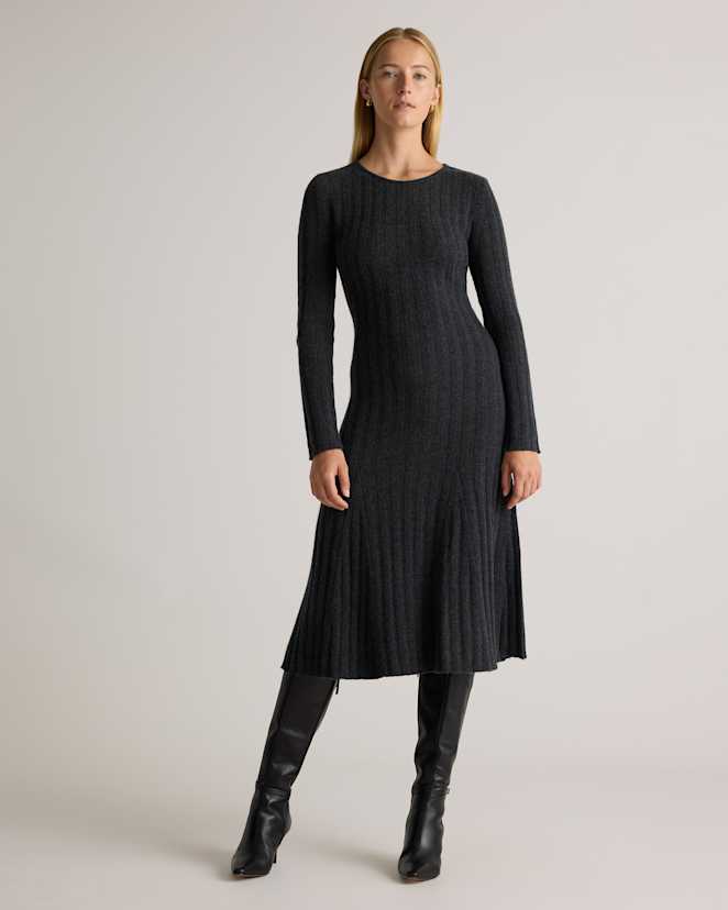 Heather Charcoal Mongolian Cashmere Wide-Rib Midi Dress