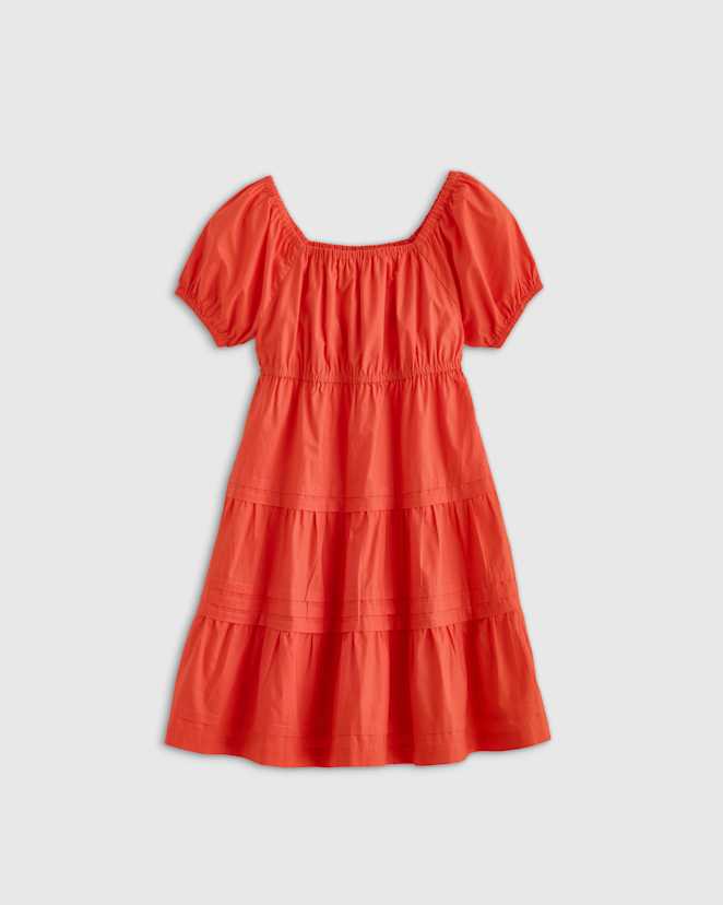 Vermilion Red 100% Organic Cotton Poplin Tiered Dress
