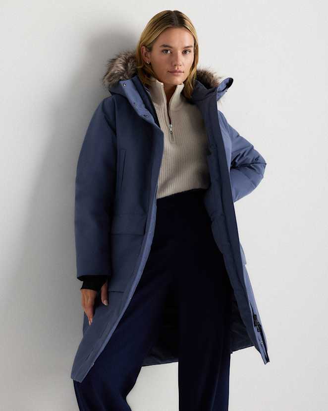Storm Blue Responsible Down Hooded Long Parka