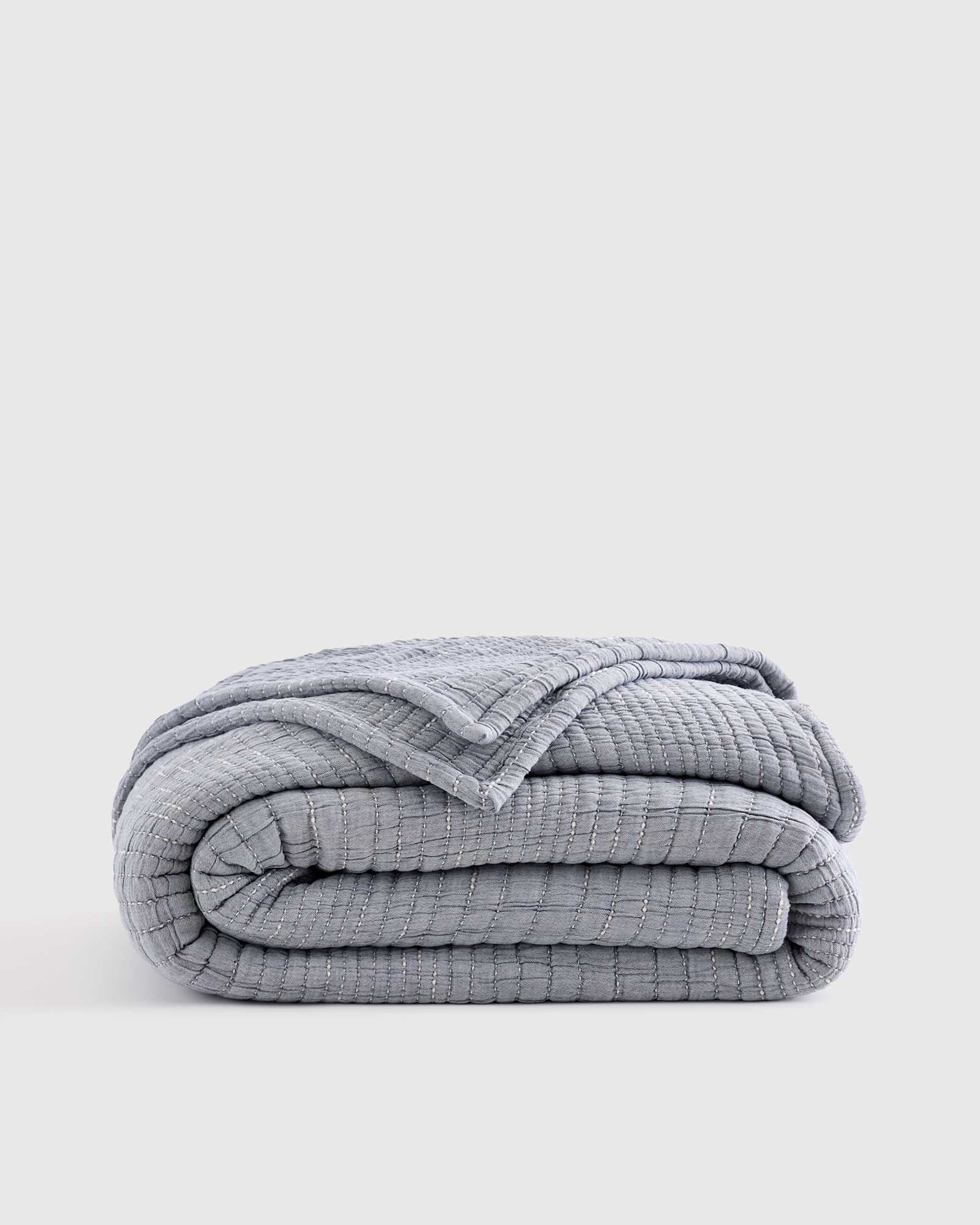 Blue Organic Cotton Channel Stitch Coverlet