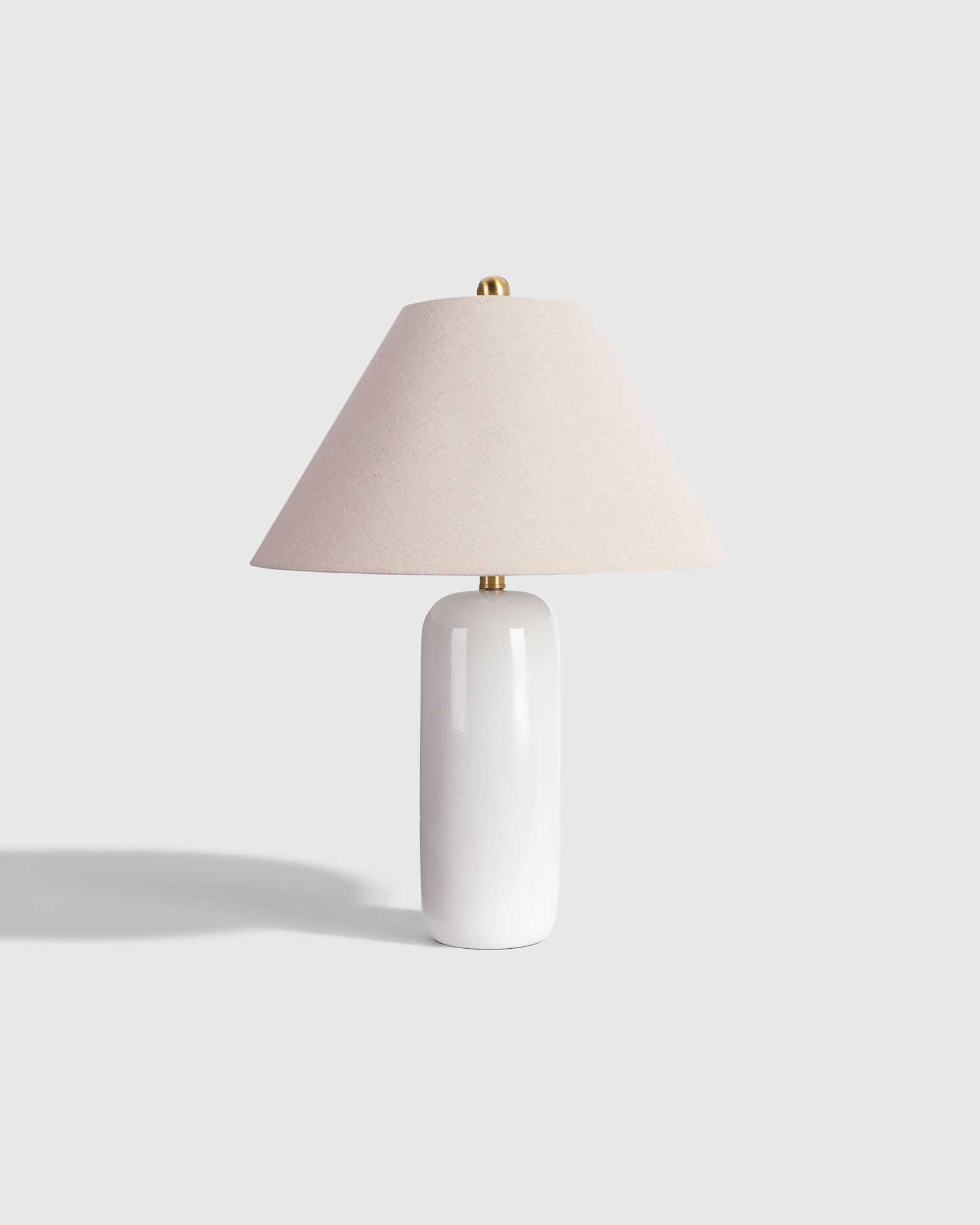 White Lampe de table cylindrique en céramique lustrée