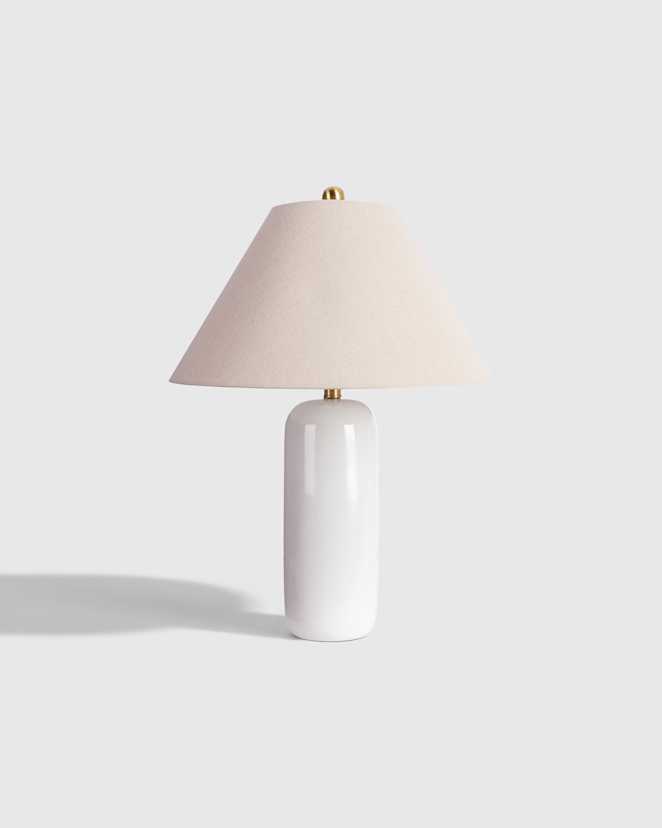 White Glossy Cylindrical Ceramic Table Lamp