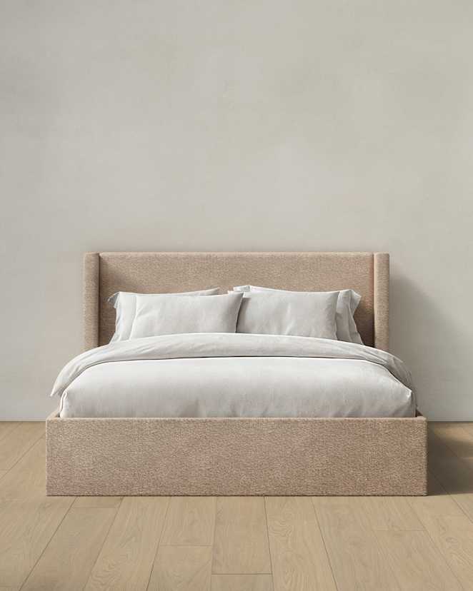 Camel Plush Boucle Wingback Bed