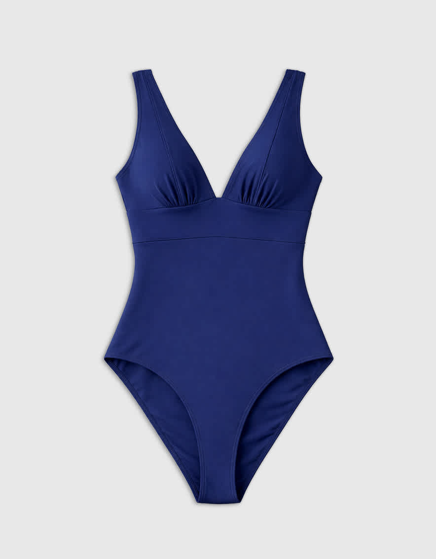 Deep Navy Italian Plunge One-Piece Swimsuit