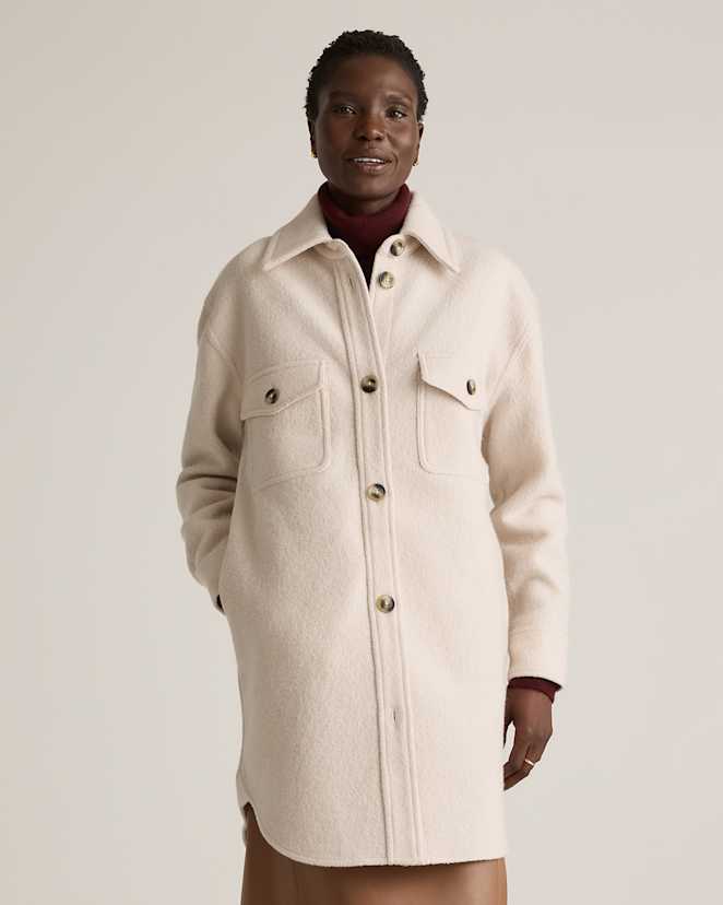 Heather Bone 100% Merino Wool Long Shirt Jacket