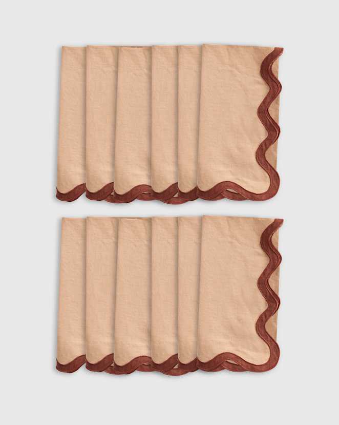 Desert Sunset/Bordeaux European Linen Scallop Edge Napkins (Set of 12)