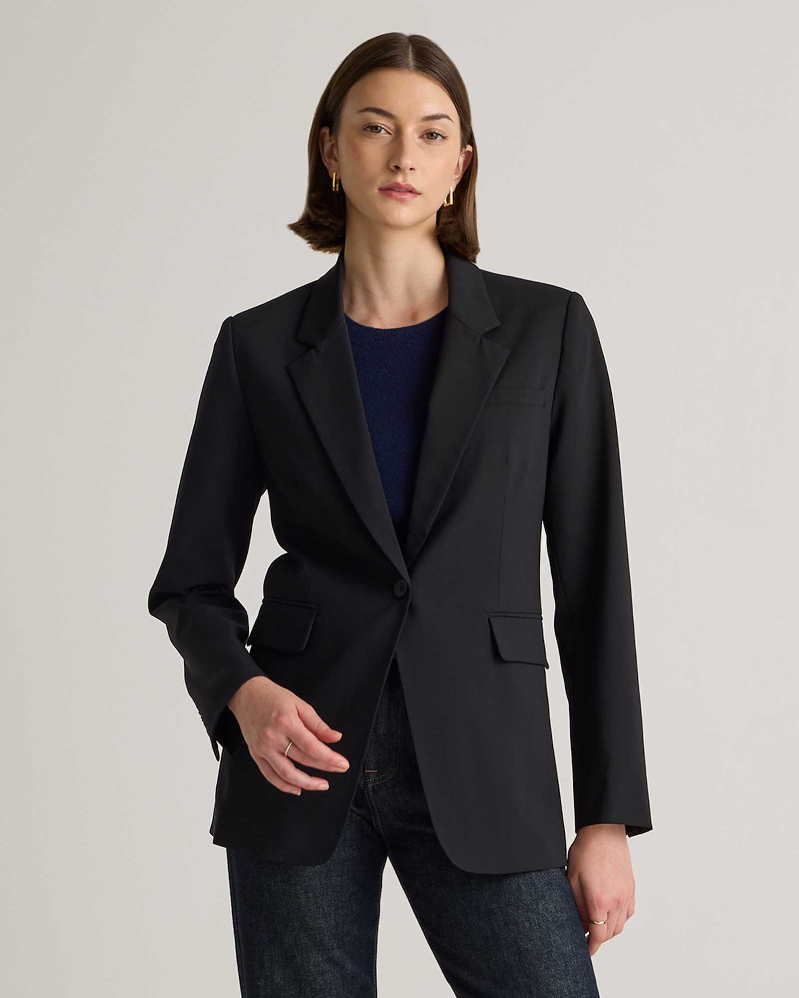 black Italian Wool Long Blazer