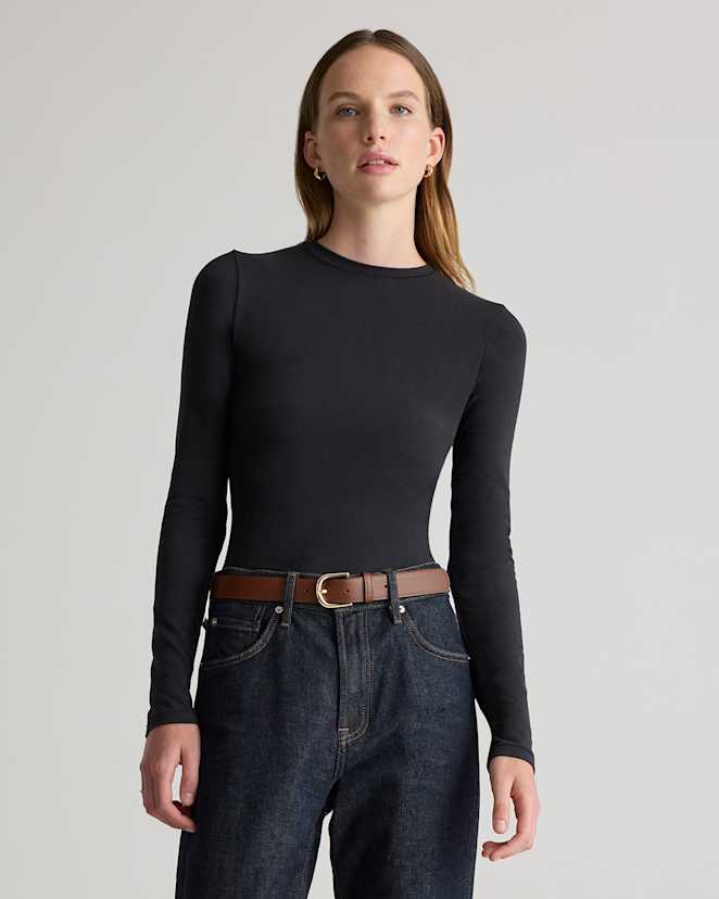 Black Stretch Cotton Jersey Fitted Long Sleeve T-Shirt