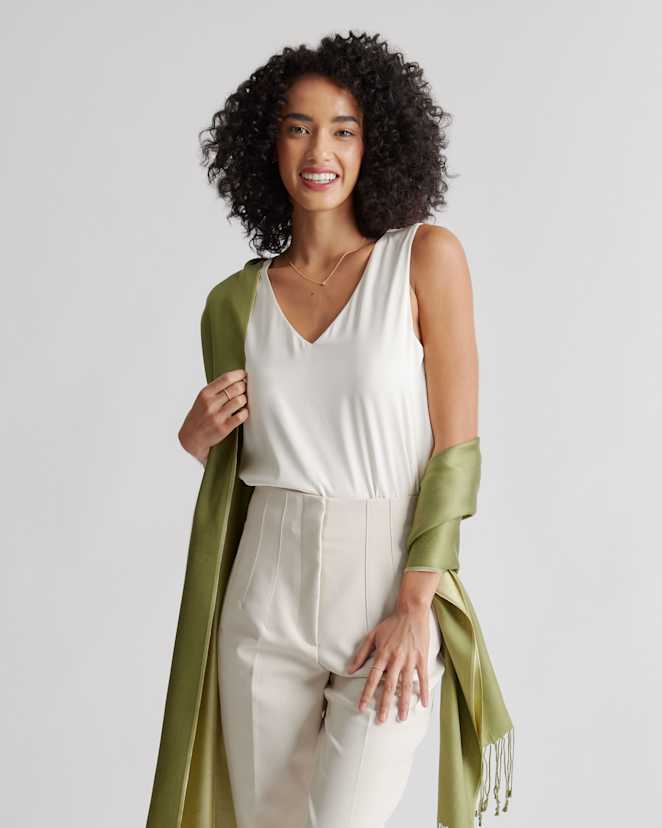 Green 100% Silk Reversible Scarf