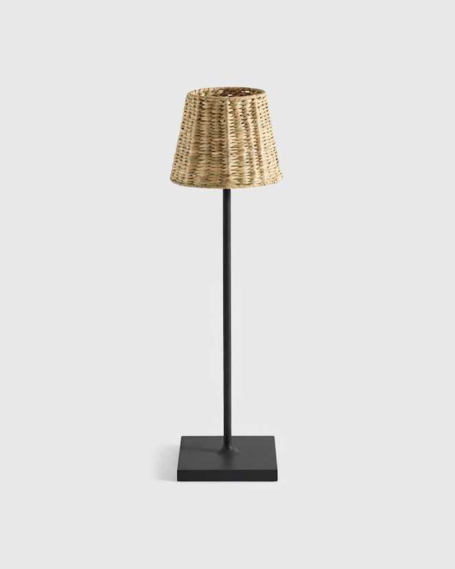 Black Poldina Pro Rechargeable Table Lamp with Seagrass Shade by Zafferano