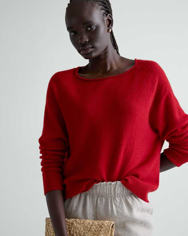 Varsity Red Mongolian Cashmere Boatneck Sweater