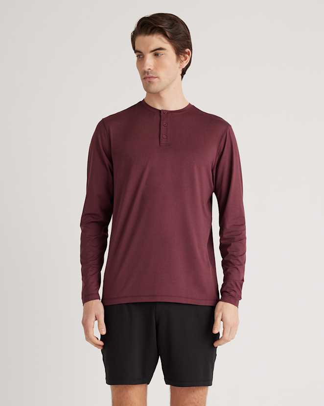 Burgundy Flowknit Breeze Performance Long Sleeve Henley Tee
