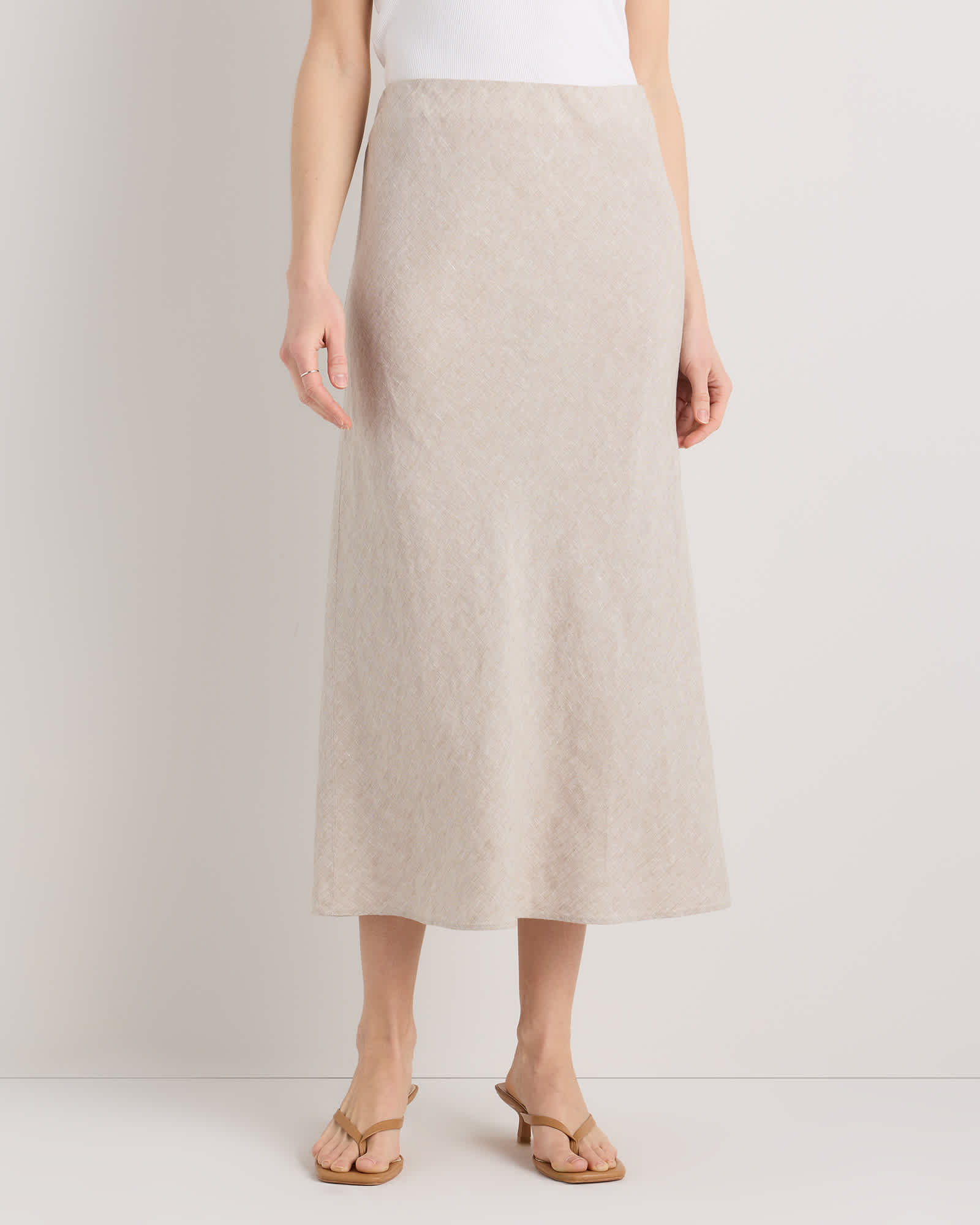flax 100% European Linen Midi Slip Skirt