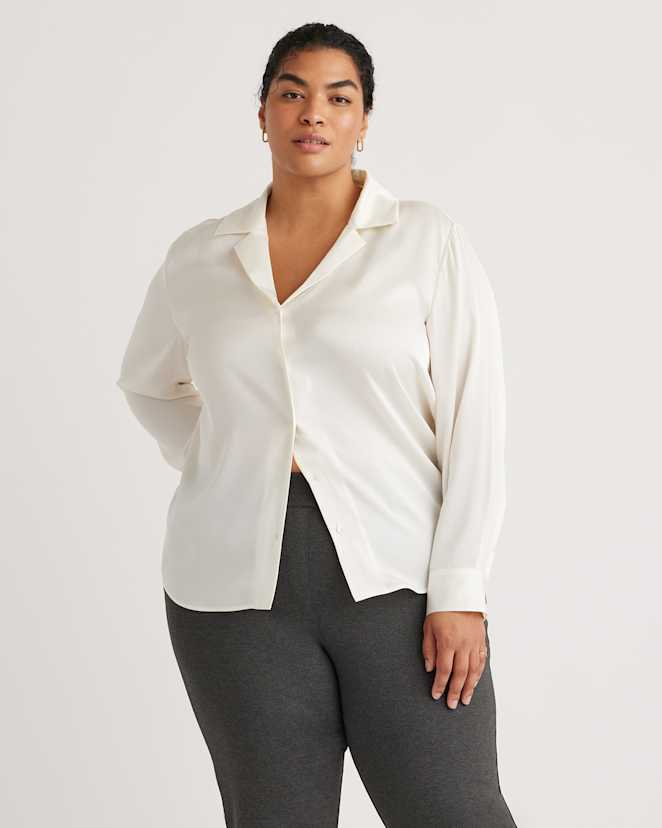 Ivory Washable Stretch Silk Notch Collar Blouse