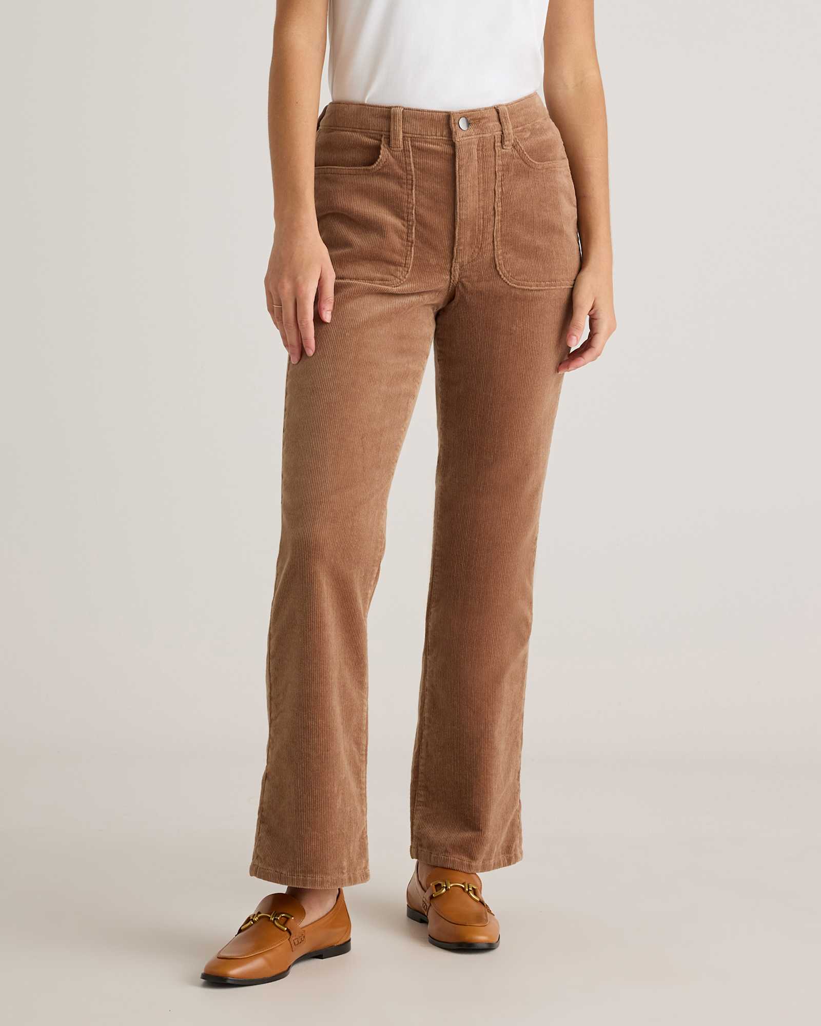 Warm Brown Organic Stretch Corduroy Flare Pants