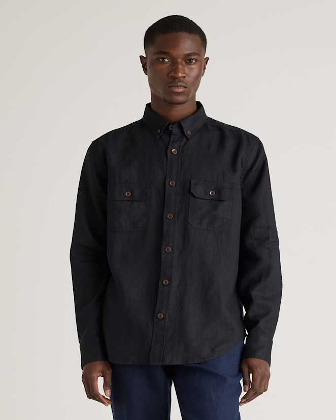 Black 100% European Linen Utility Shirt