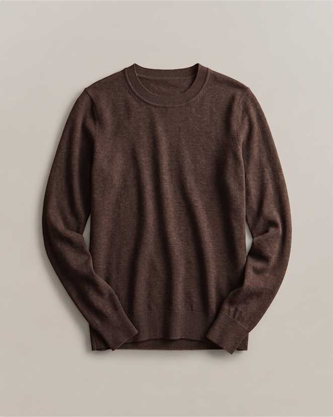 Mocha Heather Lightweight Cotton Cashmere Crew Sweater