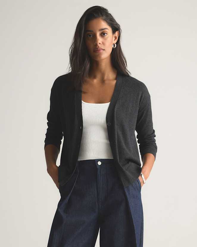 Heather Charcoal Lightweight Cotton Cashmere Cardigan