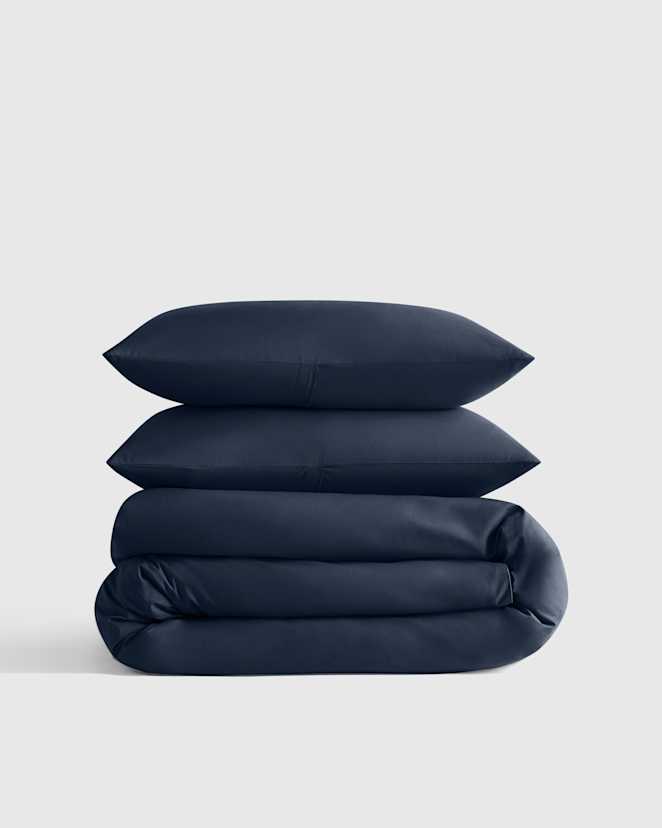 Navy Organic Crisp Percale Duvet Cover Set