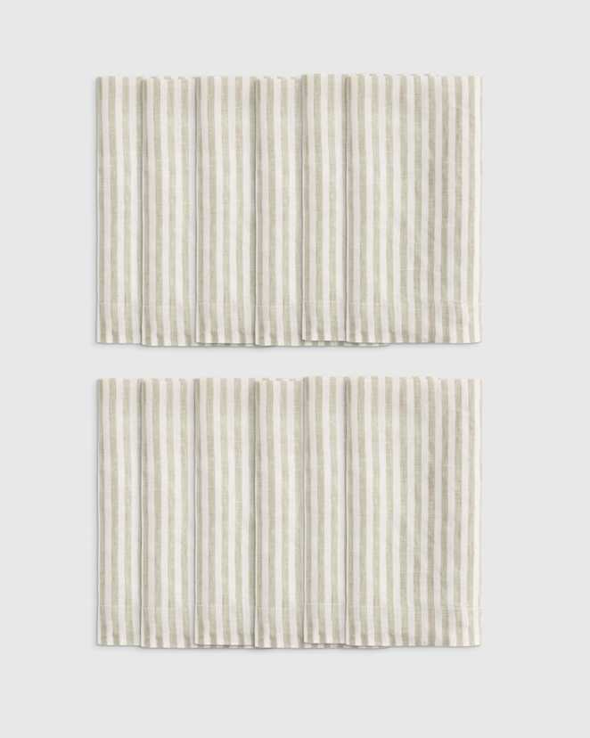 Willowleaf/White Stripe European Linen Wide-Hem Stripe Napkins (Set of 12)
