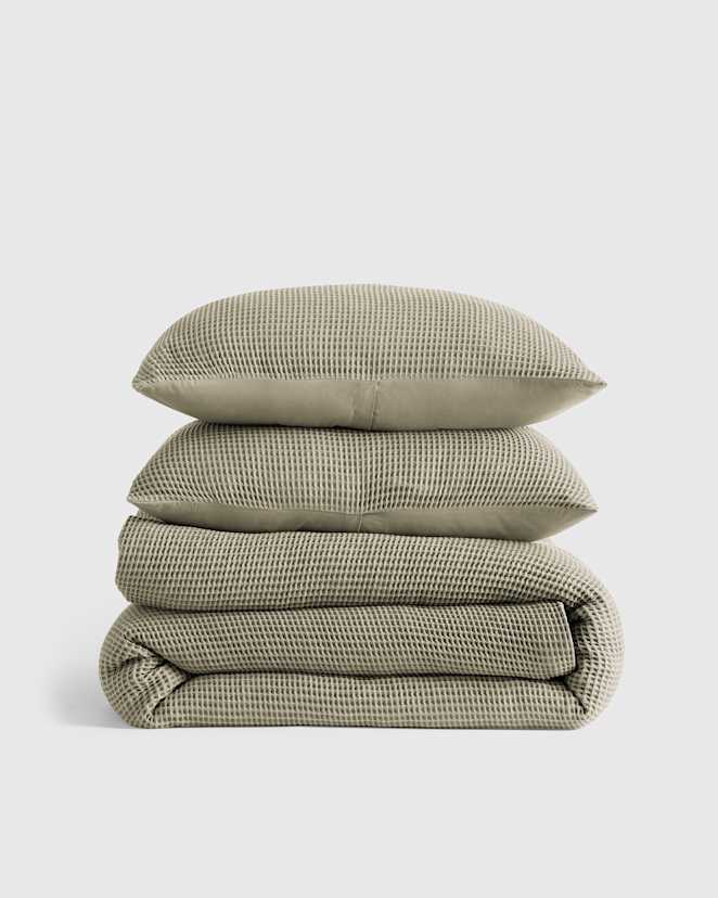 Dried Sage Organic Waffle Duvet Cover Set