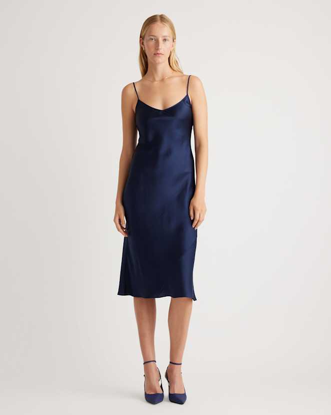Navy 100% Washable Silk Slip Dress