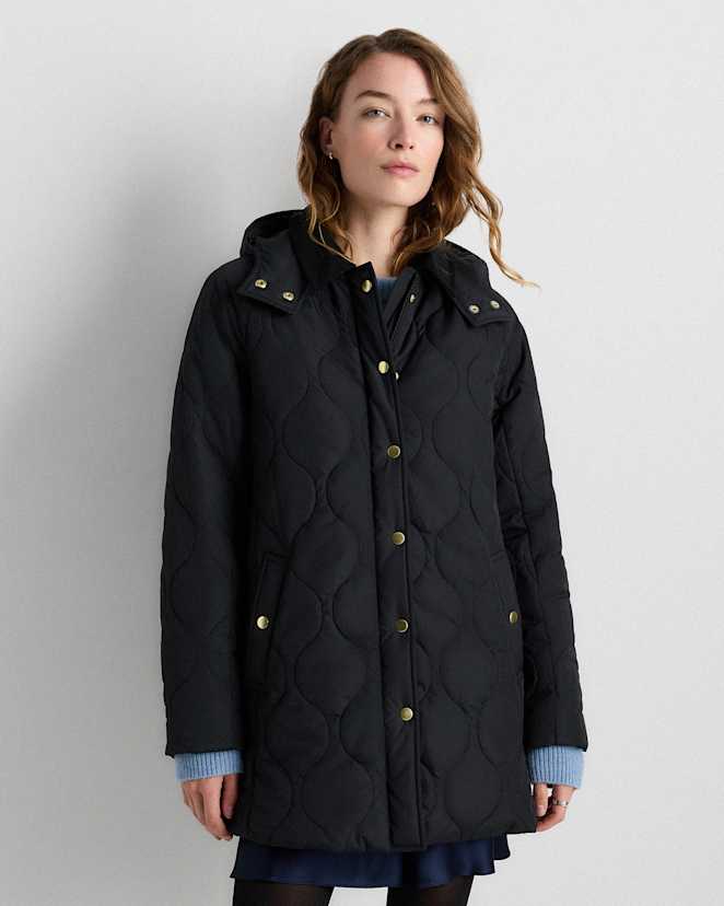 Black Featherless Quilted Hooded Long Puffer Jacket