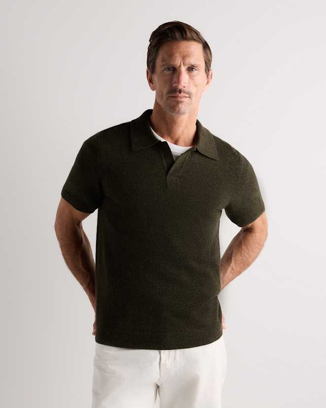 Olive Twist 100% Mongolian Cashmere Johnny Collar Polo Sweater