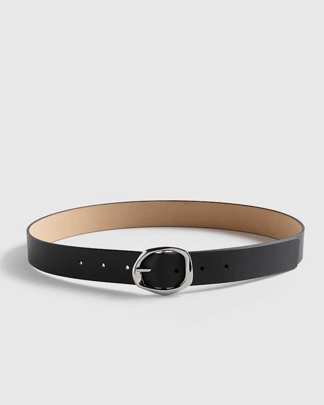 Black/Silver Zoe Sculptural European Leather Belt