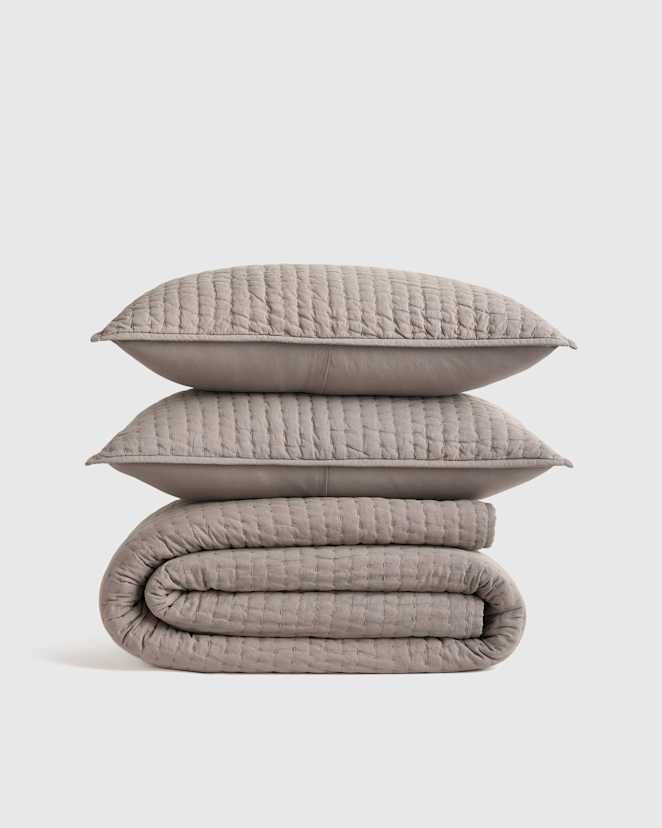 Stone European Linen Cotton Stitch Quilt Set