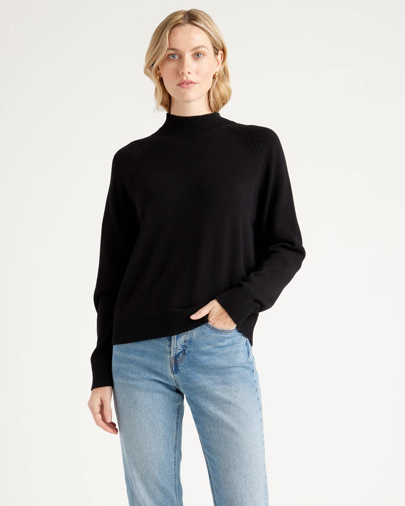 black 100% Organic Cotton Mock Neck Sweater